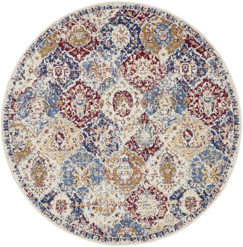 4' X 6' Navy Blue Damask Power Loom Distressed Area Rug